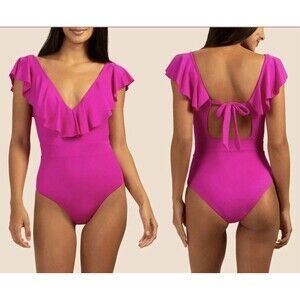 Trina Turk Atlas Ruffle Plunge One-Piece Swimsuit Orchid Size 10